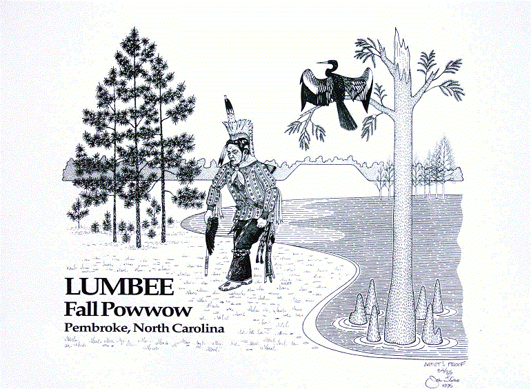 Lumbee Fall<BR>1995<BR>20in x 24in<BR>Forest Green on Cream Paper<BR>Number Produced: 35<BR>$30