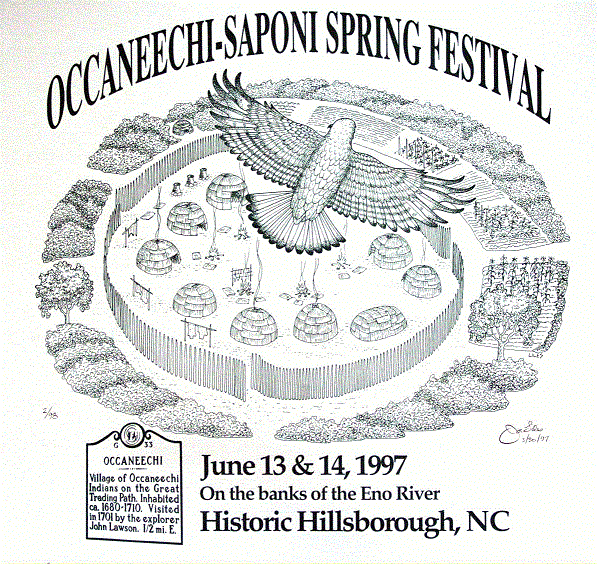 Occoneechi-Saponi Spring Festival<BR>1997<BR>20in x 26in<BR>Green-Blue on Off-White Paper<BR>Number Produced: 98<BR>$30