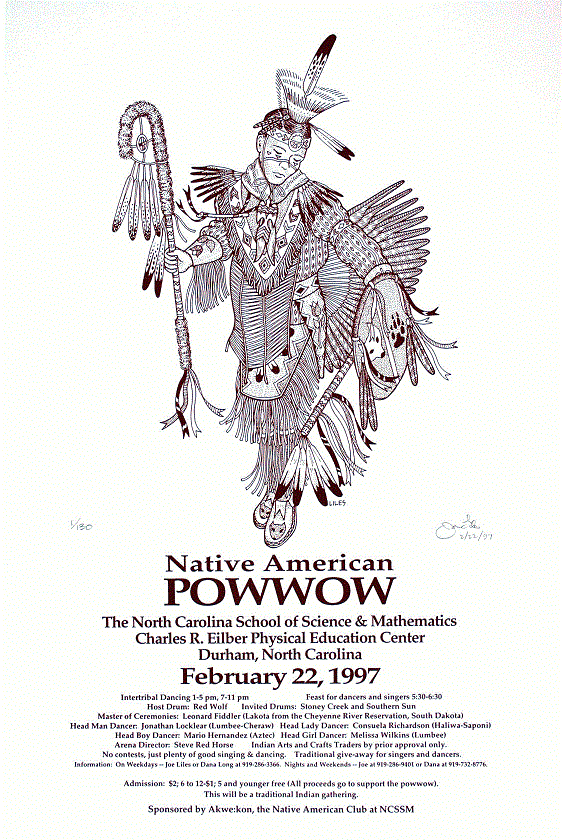 NCSSM Powwow<BR>1997<BR>20in x 26in<BR>Brown on Off-White Paper<BR>Number Produced: 130<BR>$30