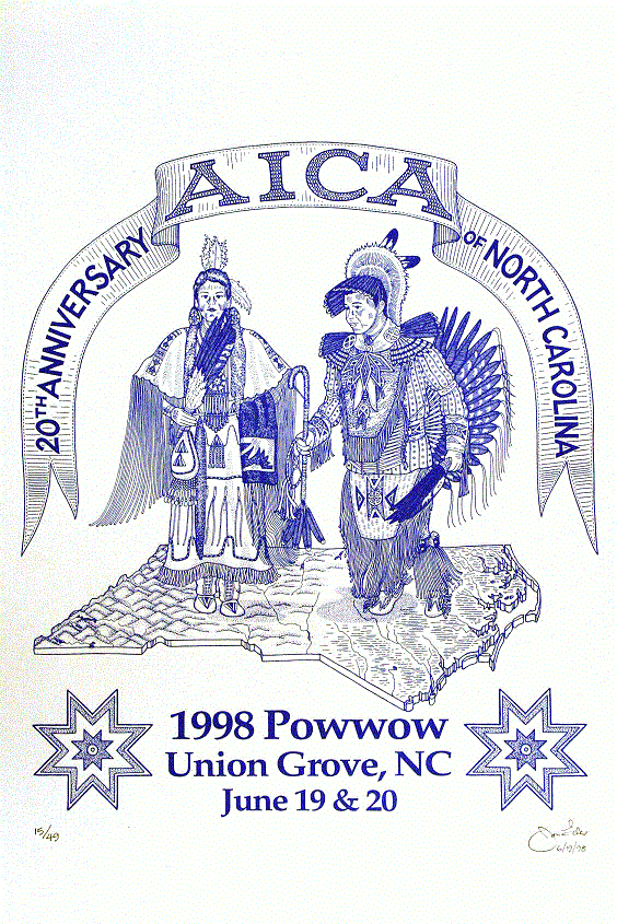 AICA Powwow<BR>1998<BR>20in x 26in<BR>Blue-Gray on Off-White Paper<BR>Number Produced: 49<BR>$30