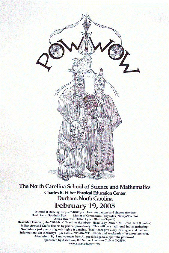 NCSSM Powwow<BR>2005<BR>20in x 26in<BR>Brown on Off-White Paper<BR>Number Produced: 100<BR>$30