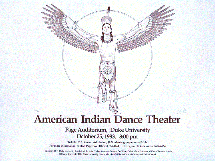 American Indian Dance Theatre<BR>1993<BR>20in x 25in<BR>Forest Green on Cream Paper<BR>Number Produced: 50<BR>$30