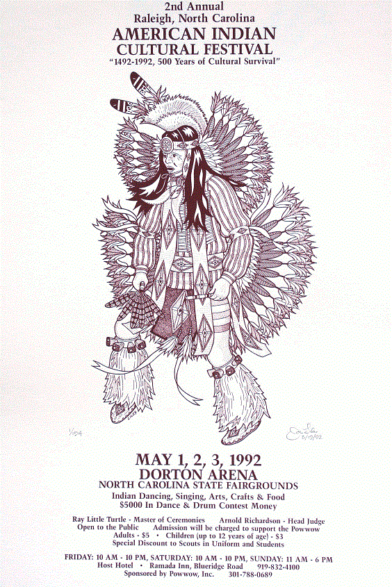 Dorton Arena Powwow<BR>1992<BR>15.25in x 23in<BR>Red on Off-White Paper<BR>Number Produced: 154<BR>$30