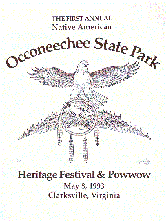 First Occoneechee Powwow<BR>1993<BR>20in x26in<BR>Red on Off-White Paper<BR>Number Produced: 100<BR>$50