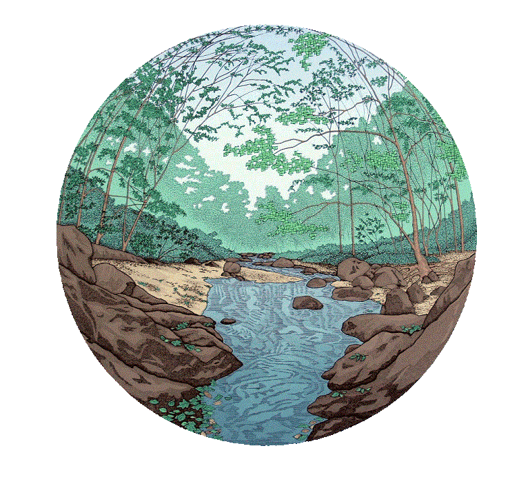 New Hope Creek<BR>1994<BR>23in x 23in<BR>Off-White Paper<BR>Colors: 9<BR>Number Produced: 49<BR>$130