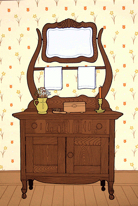Washstand<BR>1981<BR>19in x 25in<BR>Cream Paper<BR>Colors: 8<BR>Number Produced: 44<BR>$50